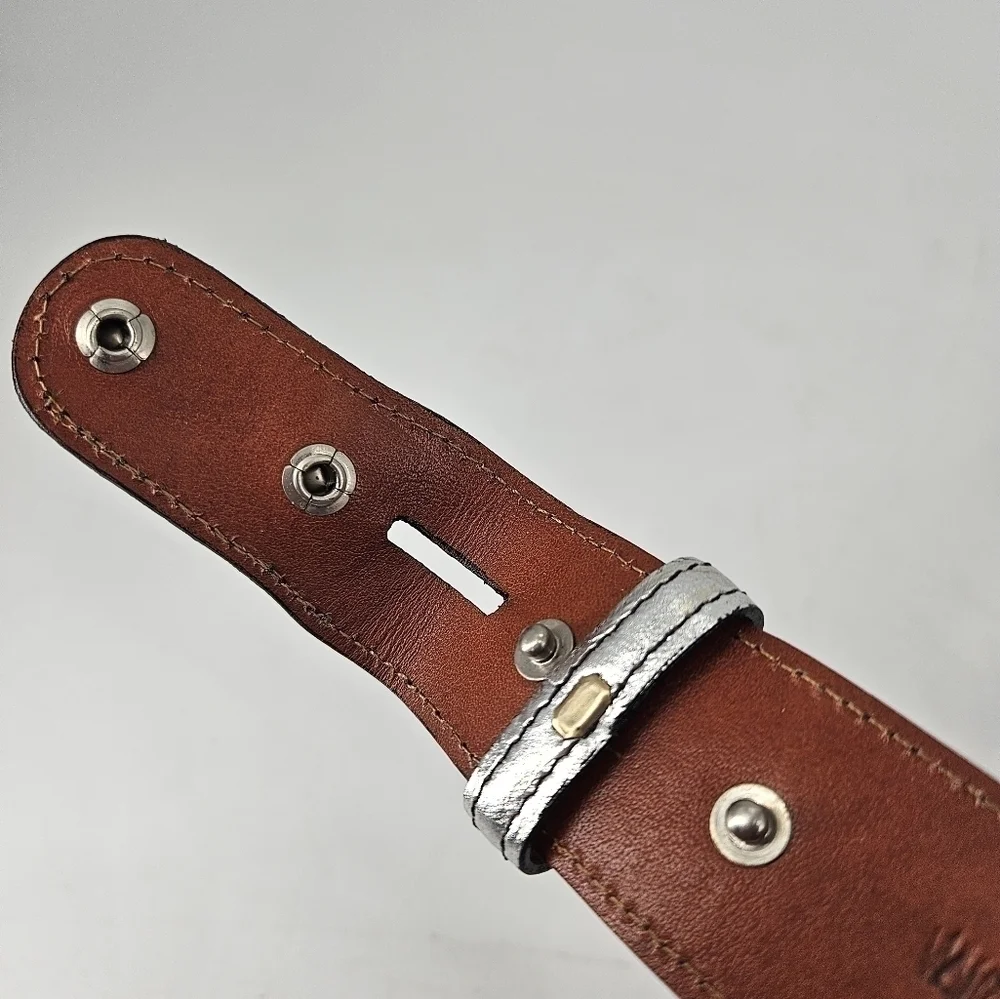 Custom BLACK with SILVER Genuine Leather Interchangeable BELT STRAP sz 45NOTE